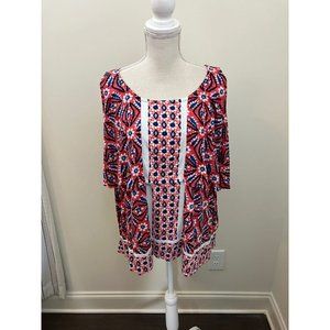 Crown & Ivy Draped Red White Blue Cold Shoulder Top Size XL